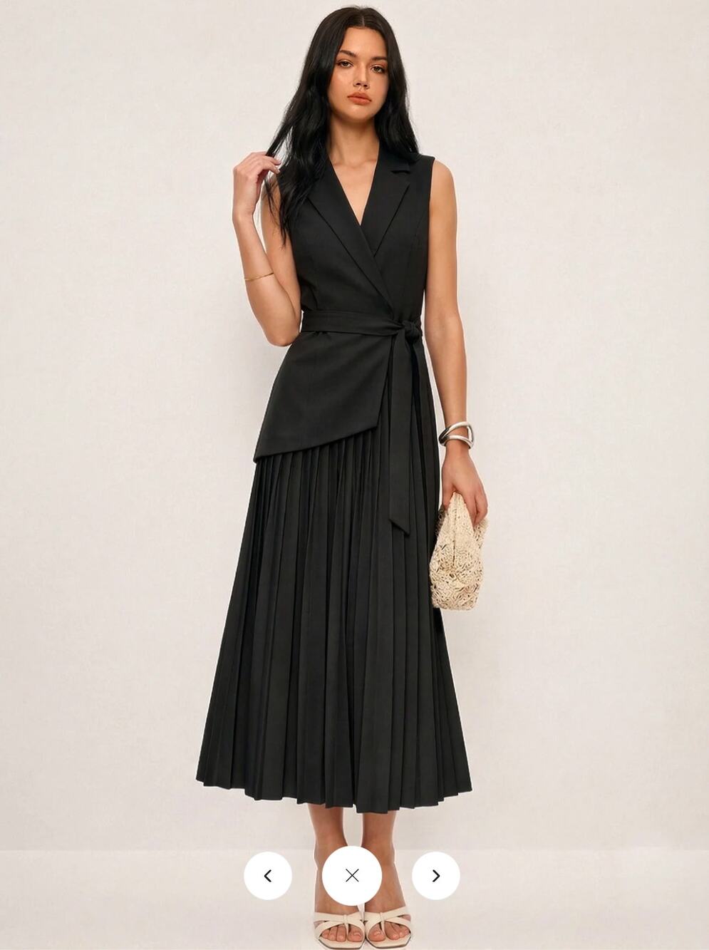 Commense Black Sleeveless Wrap Midi Dress